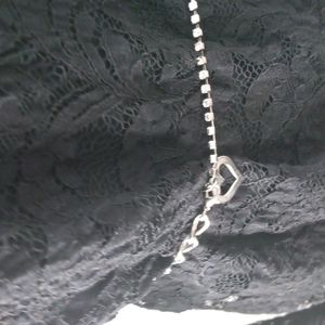 Silvertone Belt or Neckless with Rhinestones & Heart 22" to 32"